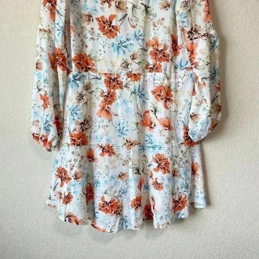 To My Lovers Sheer Floral Dress Women's Size Small Long Sleeve White Blue - Picture 10 of 10